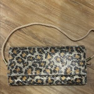 Leopard Print Beaded Clutch
